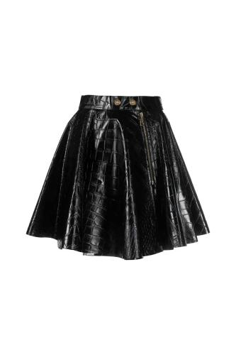 Versace Jeans Couture γυναικεία mini φούστα faux leather ψηλόμεση με croco print Flared - 75HAE802N0221 Μαύρο 42